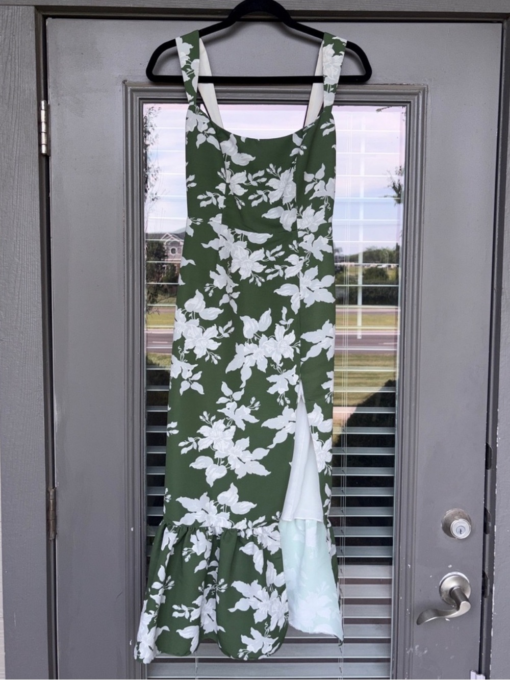 Sachin + Babi Olive Green Floral Square-Neck Midi Dress